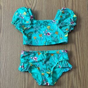 Cat & Jack Floral Kids Swim Bikini - Teal and Multicolor